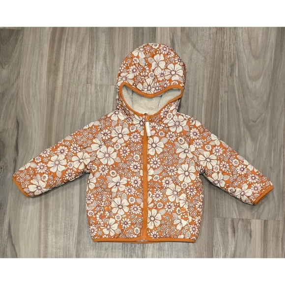 Cat & Jack Toddler Girls Reversible Jacket Size 18M Floral & Sherpa - Picture 1 of 8